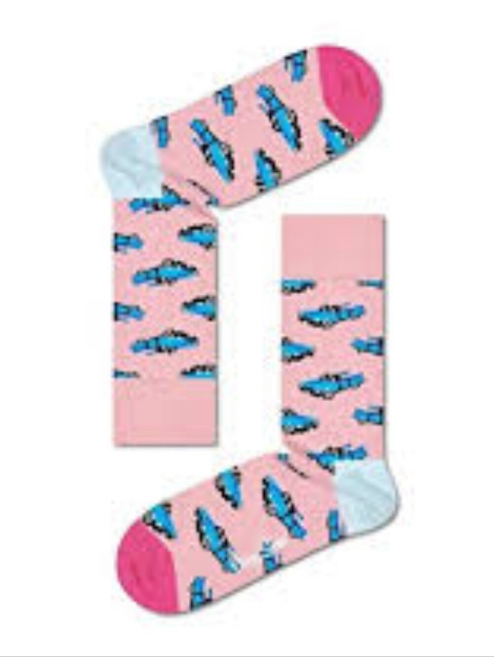 Happy Socks Pink Crew Socks with Blue Fish Motif